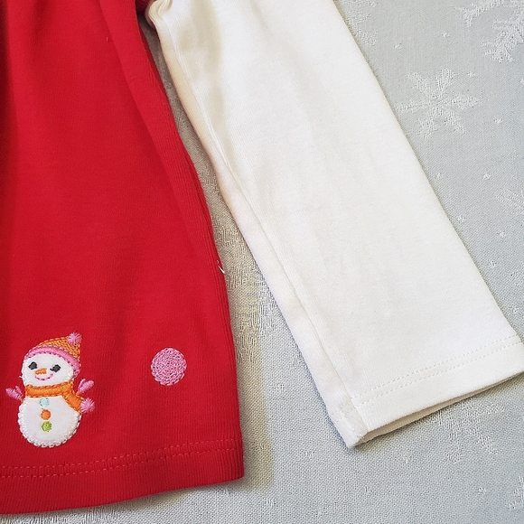Gymboree Red White Long Sleeve Snowman Front Border Top Baby Girl 18-24 Months - Picture 5 of 7